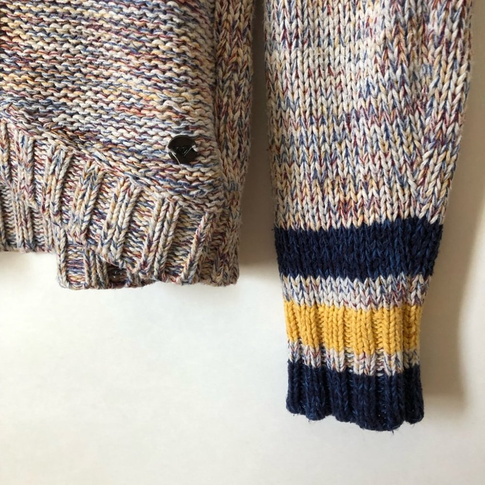 Roxy Blue Yellow Red Fisherman Cable Knit Sweater Size Small Striped - Picture 5 of 12